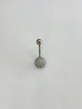 Rodyum Zirkon Taşlı Çelik Göbek Bar Uzunluğu : 13 Mm / Bar Kalınlığı 1.41 Mm /  - Pg0131