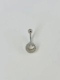 Rodyum Zirkon Taşlı Çelik Göbek Bar Uzunluğu : 13 Mm / Bar Kalınlığı 1.41 Mm /  - Pg0030