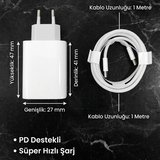 W Hızlı Şarj Adaptörü USB-C to Type-C Kablolu – PD Destekli, Süper Hızlı Şarj Cihazı