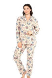 Ciciten Pamuk Melanj Desenli Boydan Düğmeli Bayan Pijama Takım