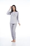 Estiva Desenli Uzun Kol Viskon Bayan Pijama Takım