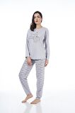 Estiva Desenli Uzun Kol Viskon Bayan Pijama Takım