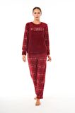 Estiva Desenli Günlük Peluş Polar Bayan Pijama Takım