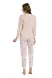 Estiva Desenli Uzun Kol Viskon Bayan Pijama Takım