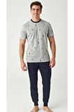 Çapalı Paça Lastik Bilekli Erkek Pijama Takım Gri-L