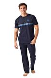 3 Parça Şortlu Kısa Kol Erkek Pijama Takım Lacivert-S