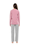 Sıfır Yaka Kareli Bayan Pijama Takım