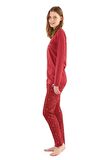 . Sıfır Yaka Pamuklu Kışlık Bayan Pijama Takım