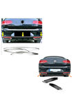 Vw Passat B8 Krom Arka Tampon Alt Çıta + Egzoz Görünümlü Difüzör 2015-2019 Paslanmaz Çelik