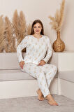 Uzun Kollu Büyük Beden Kadın Pijama Takımı- Çiçek Desenli Pijama - Pinterest Basic Kadın  Pijama 
