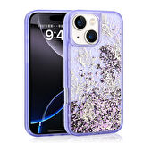 Apple iPhone 13 Kılıf Sıvılı Simli Kelebek Baskılı Şeffaf Arka Yüzey  Glis Silikon Kapak