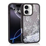 Apple iPhone 16 Kılıf Sıvılı Simli Kelebek Baskılı Şeffaf Arka Yüzey  Glis Silikon Kapak