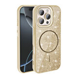 Apple iPhone 16 Pro Kılıf M-safe Şarj Özellikli Parlayan Simli  Okso Kapak