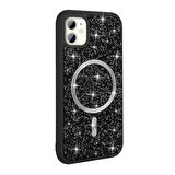 Apple Uyumlu iPhone 11 Kılıf Pırlanta Tasarımlı M-safe Şarj Özellikli  Mozaik Silikon Kapak