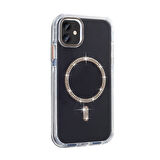 Apple Uyumlu iPhone 11 Kılıf Taşlı Tasarım M-safe Şarj Özellikli  Koment Silikon Kapak