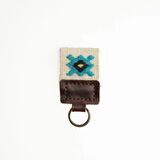 El Yapımı Gerçek Deri ve Dokuma Kilim Detaylı Kahverengi Anahtarlık