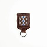 El Yapımı Gerçek Deri ve Dokuma Kilim Detaylı Kahverengi Anahtarlık