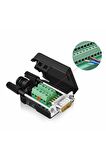 Kutulu DB9 Erkek Konnektör 9 Pin D-Sub Seri Port Terminal Adaptör RS232 RS485