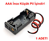 AAA Pil Kutusu Yuvası İnce Küçük Tip 2 Adet 1.5V Pil Toplam 3V Plasitk Pil Tutucu 14cm Kablo