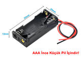 AAA Pil Kutusu Yuvası İnce Küçük Tip 2 Adet 1.5V Pil Toplam 3V Plasitk Pil Tutucu 14cm Kablo