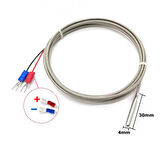 K Type Thermocouple 1 Metre Silindir Tip Başlık Sıcaklık Isı Sensörü 0C / 800C Paslanmaz Çelik Prob
