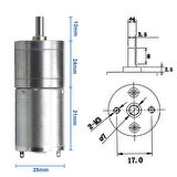 12V 5Rpm JGA25-370 Redüktörlü DC Motor Metal Dişli Yüksek Tork Kuvvet 25mm Robot Oyuncak