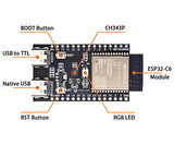 ESP32-C6 DevKit Wifi 6 ve Bluetooth 5 Modül Geliştirme Kartı ESP32-C6-WROOM-1 32 Bit 160Mhz 8 Mbyte