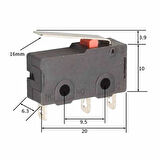 KW11-3Z-B Micro Switch Anahtar 16mm Kol 5A 250V Kollu NO NC COM SPDT Sınırlayıcı Momentary Buton