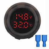 Yuvarlak Voltmetre Termometre 12V 24V Panel Tip Montaj Dijital Kırmızı Renk Led Sıcaklık Isı Voltaj