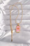 316L Çelik Gold Renk Pembe Mineli Güneş Model Tarot Kolye 5886