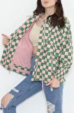 AKSU Desenli Oversize Ceket Pembeyeşil - 2309.1367.
