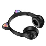 Kablosuz Bluetooth Kedi Kulaklık Rgb Led Işıklı SD Kart Ve Aux Girişli Kedi Kulak