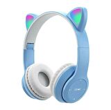 Kablosuz Bluetooth Kedi Kulaklık Rgb Led Işıklı SD Kart Ve Aux Girişli Kedi Kulak