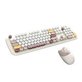 Kablosuz Retro Klavye Mous Set 2.4G Yuvarlak Tuşlu Krem