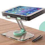 TABLET TUTUCU ŞEFFAF METAL APARAT 360 DÖNEBİLEN KATLANABİLİR