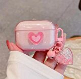 Airpods 2.Nesil Uyumlu Simli Pembe Kalp Tasarımlı Love Kılıf 
