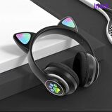 Kedi Kulak Rgb Led Işıklı Kablosuz Bluetooth Kulaklık Mikronlu Hafıza Kartı Girişli Kedi Kulaklık