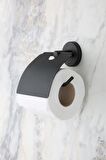 Yapışkanlı Siyah 3 Katlı Banyo Köşe Rafı EK03, Lotus Kapaklı Kağıtlık, Kare Havluluk, Lüx Bornoz Askılık