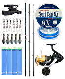 YekOutdoor Profesyonel Olta Seti Shimano Kamış Alivio Surf T 450 BX-G 4,50m 225g 3pc&Shimano Makina Socorro 8000 SW