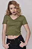 Sırtı Bağcıklı Yeşil Crop Bluz Yeşil-S
