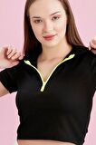 Polo Yaka Neon Fermuarlı Kaşkorse Bluz