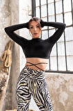 Dar Kesim Zebra Desen Ekstra Yüksek Bel Dalgıç Kumaş Spor Tayt