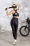 Dar Kesim Spor Tayt Toparlayıcı Deri Görünümlü Fitness Tayt