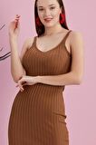 Standart Beden Fitilli Askılı Mini Boy Triko Elbise