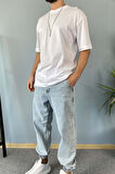 Oversize Fit %100 Pamuk Orta Kalın Dokulu Beyaz T-Shirt