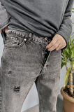 Dar Kesim Boyfriend Gri Renk Kot Pantolon