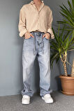 İp Kemerli Rahat Kesim Baggy Kot Pantolon