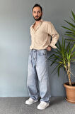 İp Kemerli Rahat Kesim Baggy Kot Pantolon