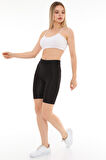 Siyah Kısa Biker Spor Şort Tayt Diz Üstü