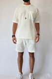 Ekru Alt Üst Şort Tişört Takım